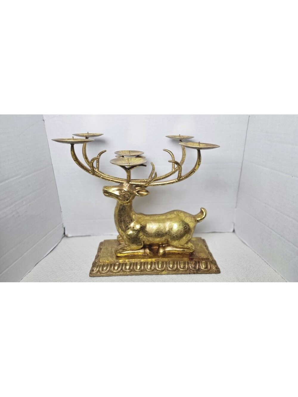 Vintage Gold Resting Stag Candelabra Six Votive Holder Woodland Mantel Décor